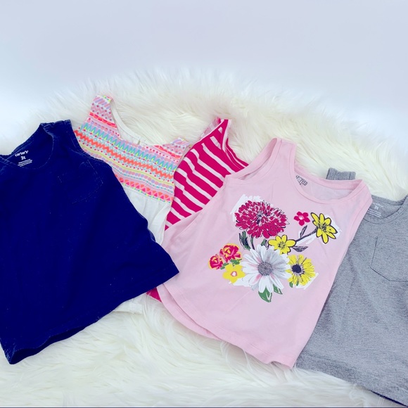 Tank top bundle - 4T - stripes/flowers/solids - Picture 1 of 10